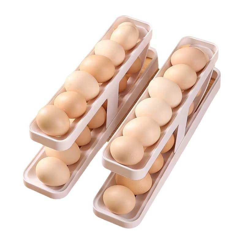 Slide type egg box, double-layer automatic egg roller for refrigerator side door, anti-drop egg storage box for kitchen countertop Item Picture