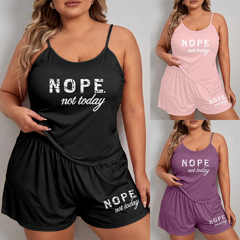 Cross-border bestseller pajama women's set, large-sized letter-printed halter shorts, loose, suitable for women to wear as outerwear full figure