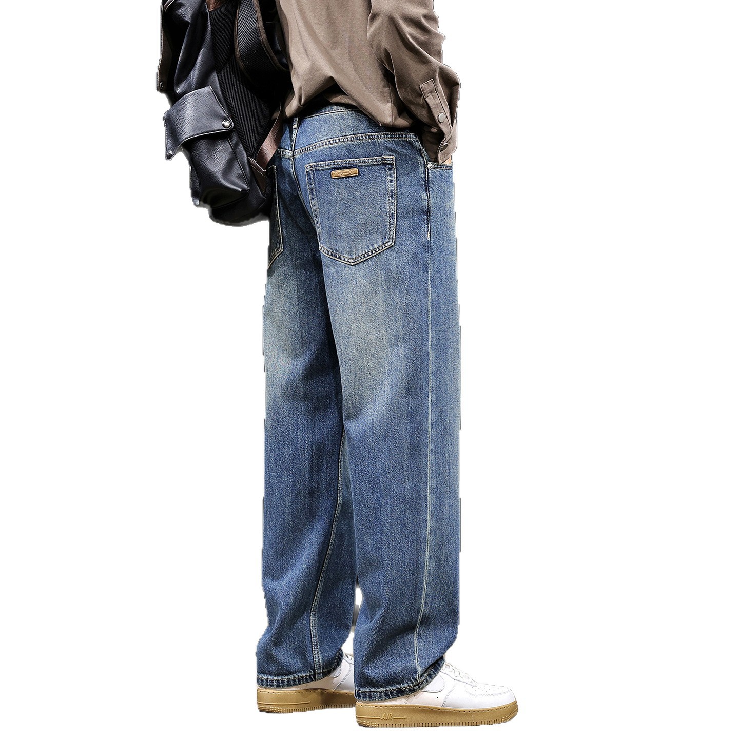 2025 New American-style minimalist jeans for men's autumn and winter, a trendy brand of casual, loose and large-sized high-end pants Item Picture