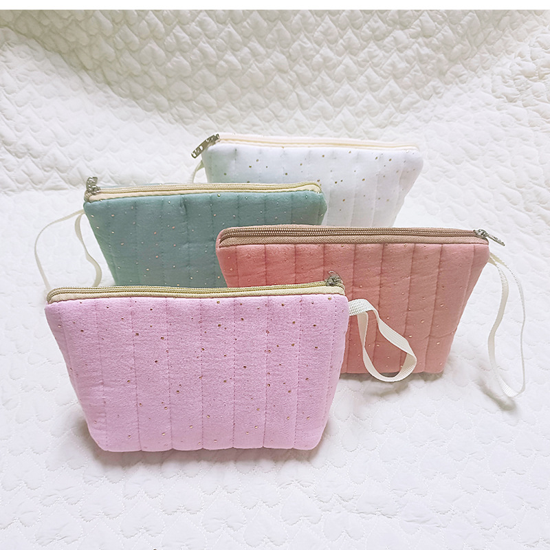 跨境新款两件套字母化妆包时尚清新收纳袋绗缝条纹洗漱包旅行包包细节图