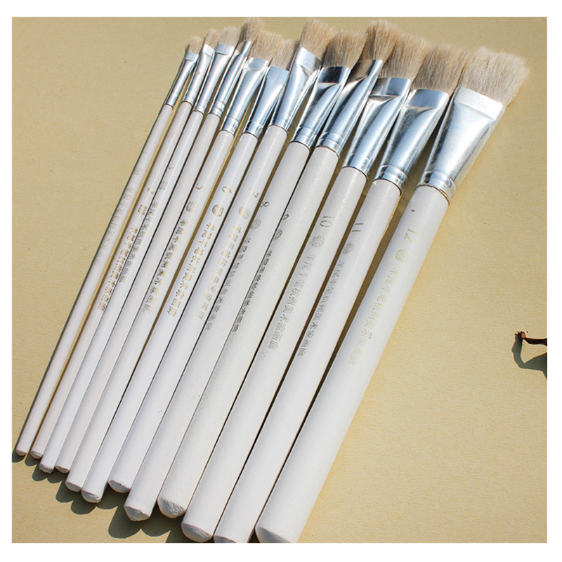 Pure sheep tail flat brush set, sheep hair flat head brush water chalk oil brush for students, Hangzhou Artists Gallery Item Picture