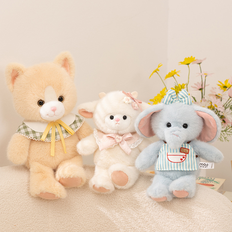 Dibujos animados pequeño elefante juguete de peluche comercio exterior al por mayor dormir cojín de cojín agarrador muñeca arco lindo cordero
