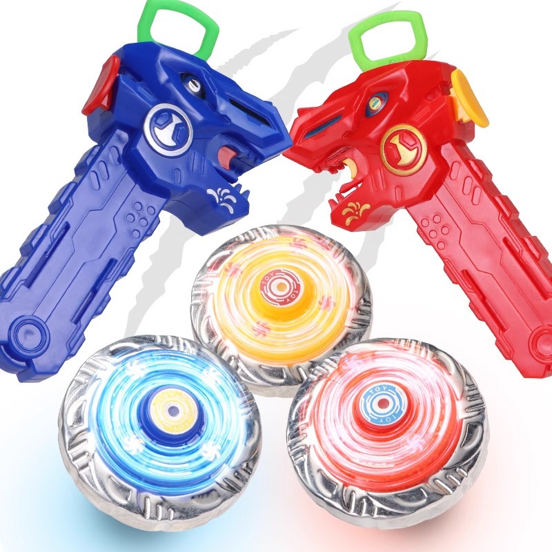 Dinosaur string gyroscope toy launcher, children's magic alloy luminous gyroscope rotating pair battle disk, set up a street stall Specification image
