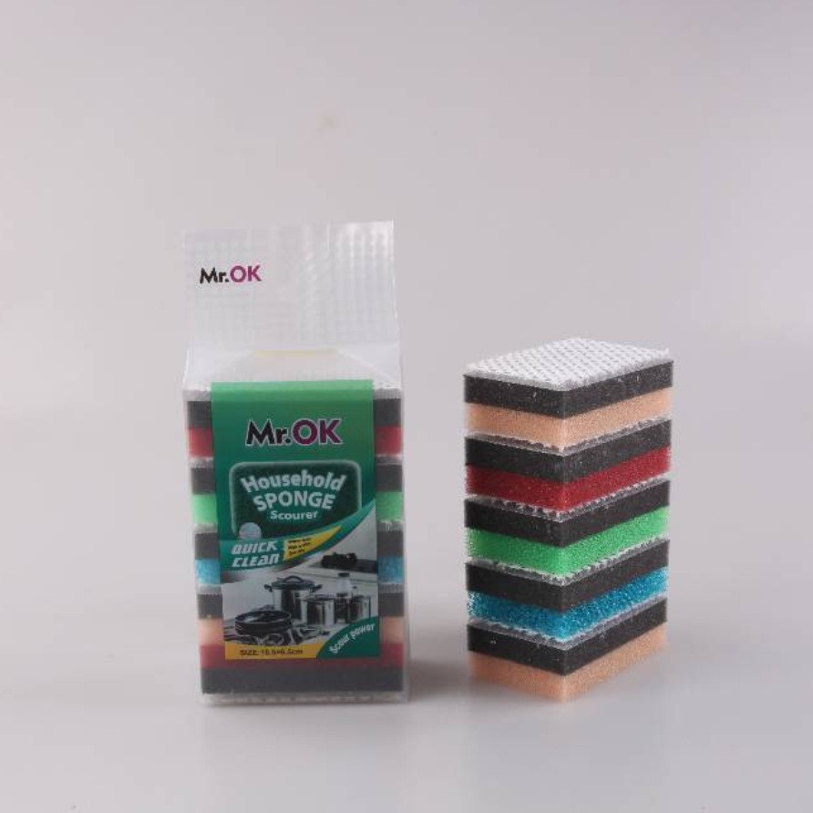 Mr.OK factory direct supply sponge scouring pads, double-sided cleaning sponges, kitchen cleaning sponges, dishwashing sponges, pot scrubbing sponges