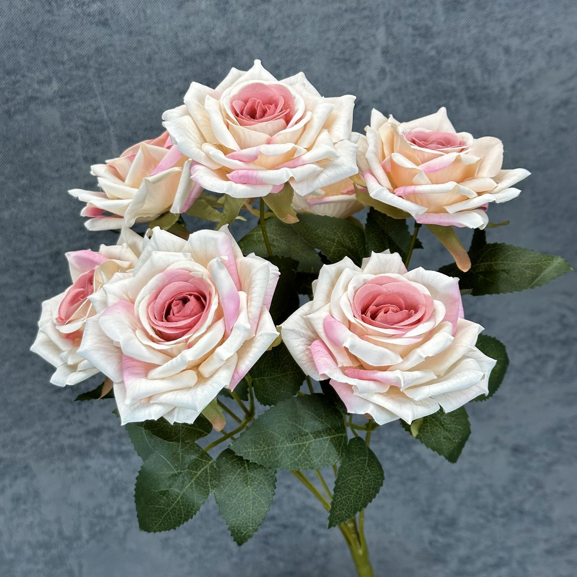 把束7头涂层钻石玫瑰仿真花婚礼家居装饰布置高级感假花摆件批发细节图