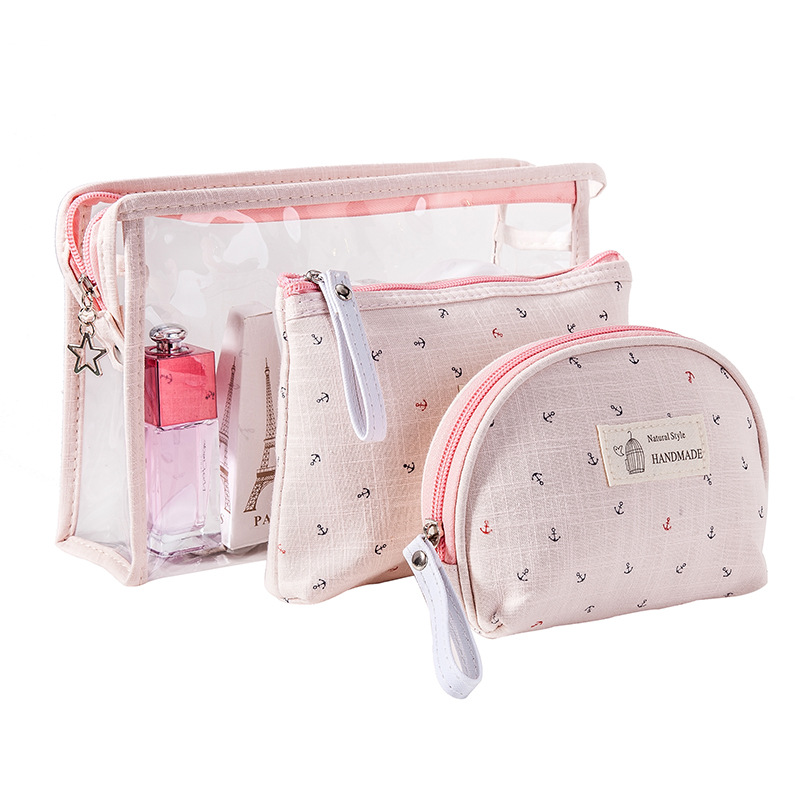 New anchor bag transparent women's makeup bag set, travel waterproof toiletry bag three-piece set, makeup storage bag