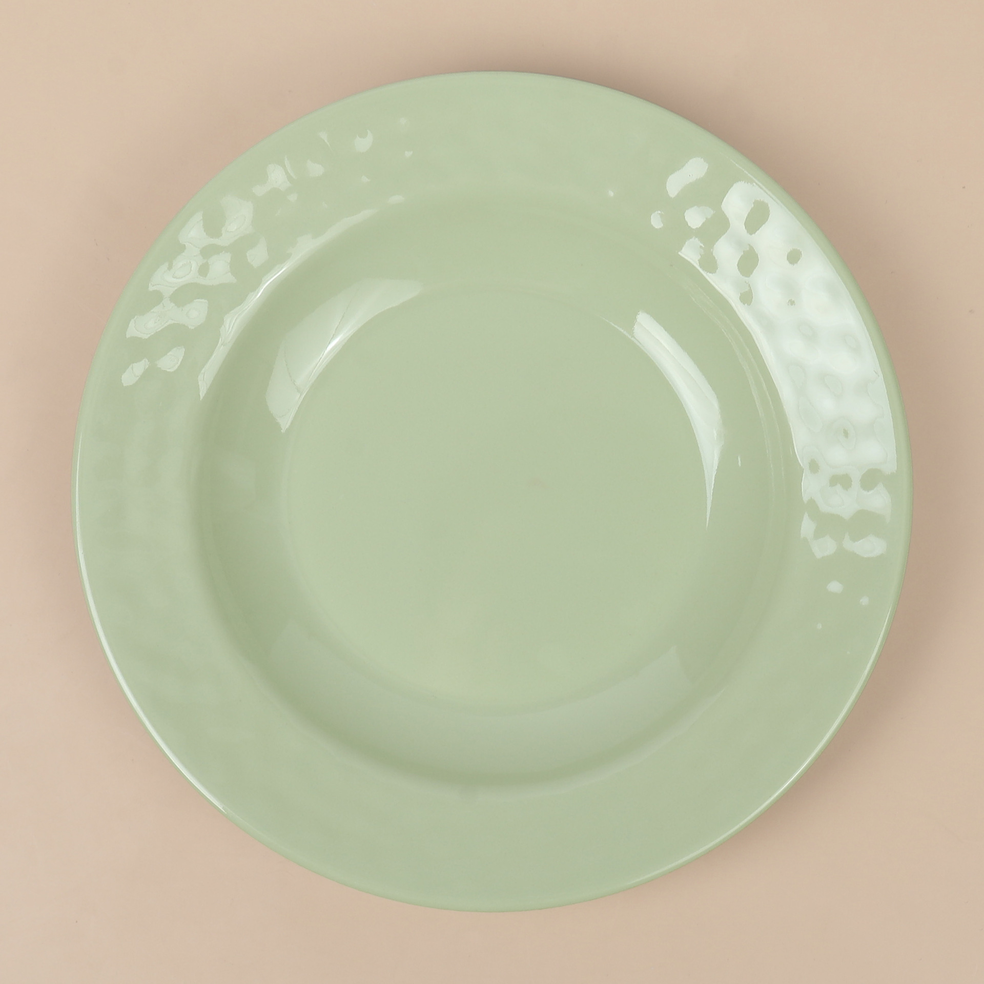 Green round plates for foreign trade, melamine imitation porcelain flat plates, restaurant plates, hotel deep plates, round plates, stir-frying plates, bone plates details Picture
