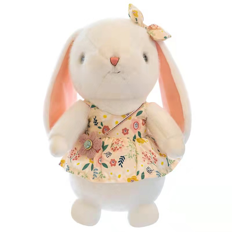 Wholesale of new rural rabbit plush toy figurines, cute flower dresses, little rabbit claw machine dolls Item Picture