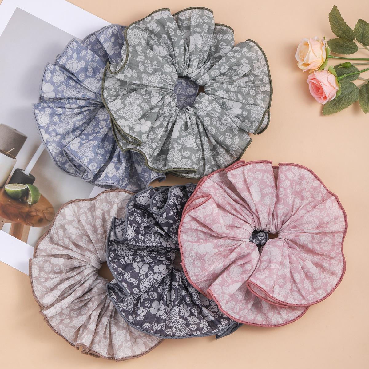 Korean retro summer large intestine hair band for women, light-colored fabric large hair tie, versatile fabric hair tie and hair accessory
