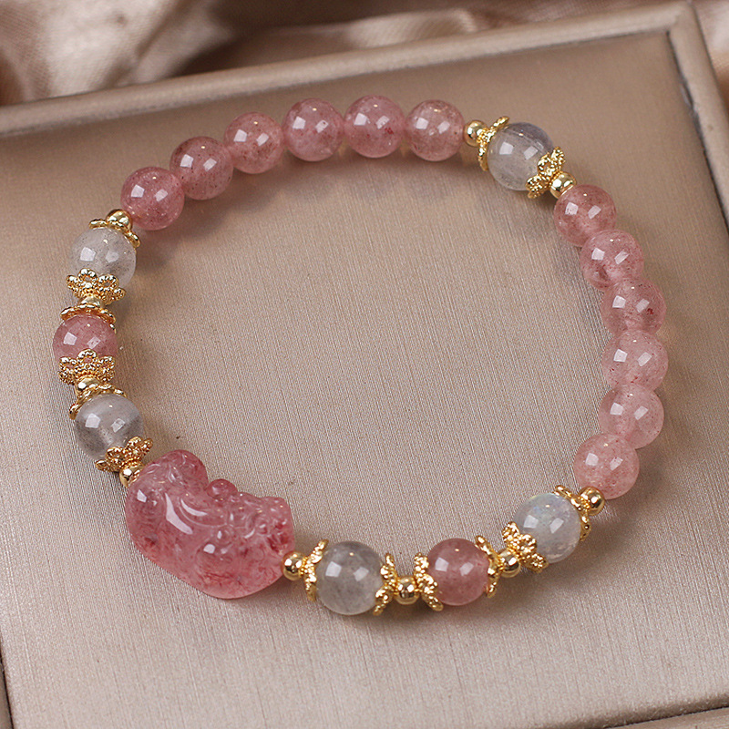 直播爆款天然草莓晶貔貅手链女水晶手环送礼物首饰批发