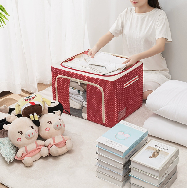 红色波点带轮收纳箱80L露营整理箱收纳篮
