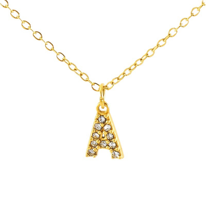 Cross-border European and American stainless steel fashion 26 English diamond-encrusted small letter necklace, simple and versatile collarbone chain in stock for women