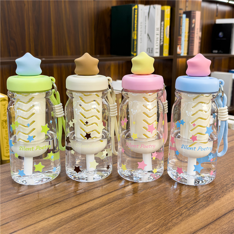Star Language Bubble Straw Cup, cute cartoon handle portable plastic water cup for children and students, girls' high school appearance level gift cup Specification image