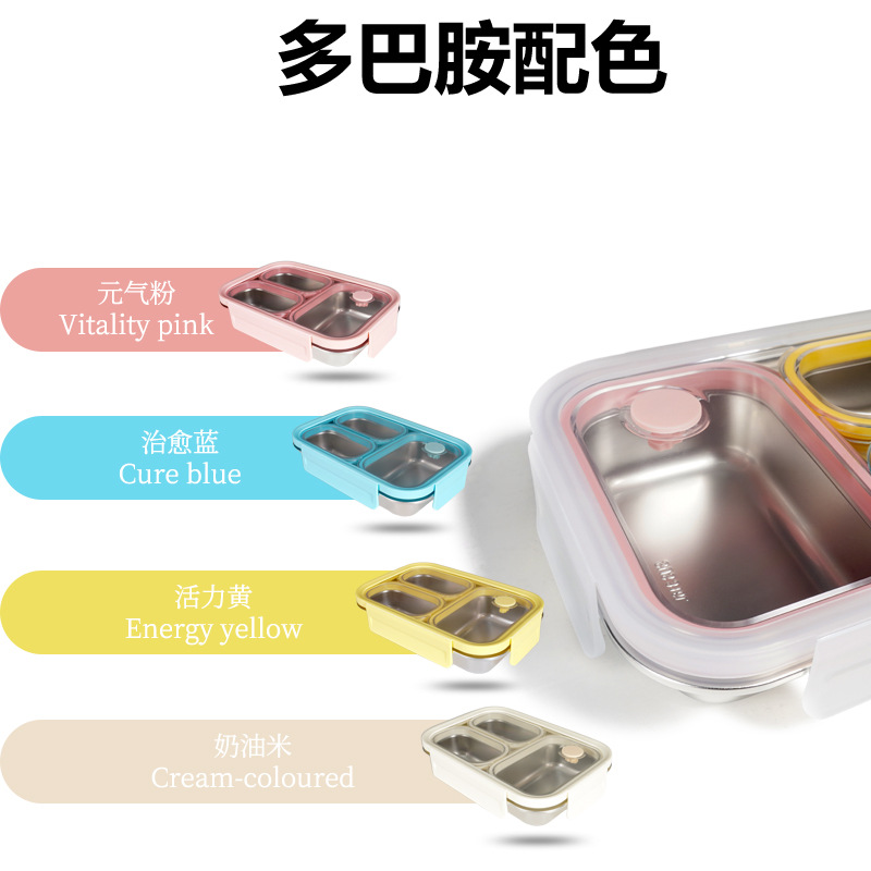 316 stainless steel compartments lunch box, dopamine color, anti-odor-mixing, separated and sealed, office worker and student lunch box, silicone food storage box Specification image