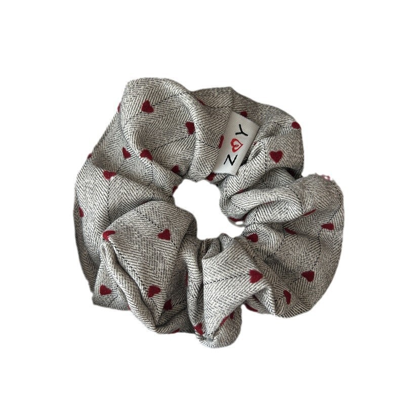 Korean heart-shaped printed hair band, sweet polka dot heart-shaped large intestine hair band, high-end and elegant, versatile hair accessory new style Item Picture