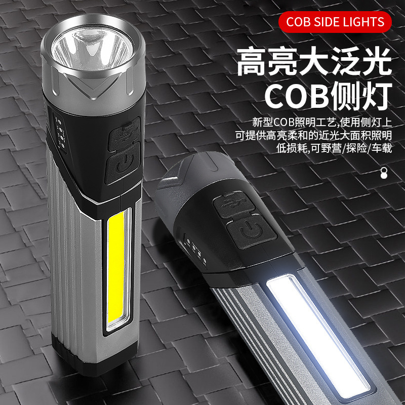 Cross-border outdoor handheld high-intensity flashlight, 90° rotating and folding led maintenance light, flashlight work light, emergency details Picture