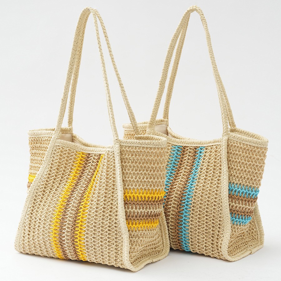 Beige straw weaving handbag, artistic hand-woven bag for women, casual straw weaving bag for women, artistic style of straw weaving details Picture