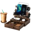 Wooden phone stand with drawer, desk watch, keychain, wallet stand, solid wood phone charging stand Item Picture