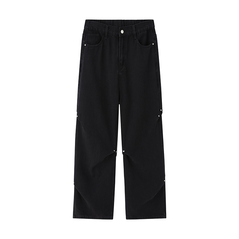 Retro straight-leg jeans, American high street men's winter trendy brand loose wide-leg fleece versatile loose long pants Item Picture