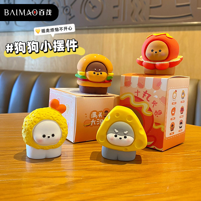 Baimao Original Food dog resin ornaments, hamburger dog furniture desktop ornaments, creative car center console display table decoration Application Scenario
