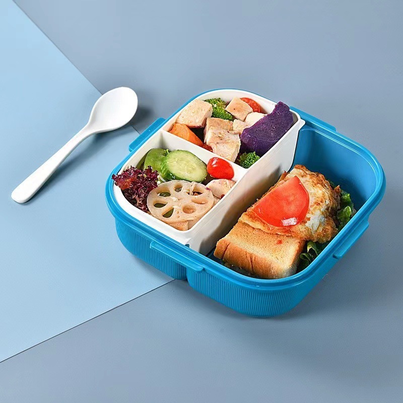 长方形3格密封饭盒加水壶套装学生饭盒套装 塑料便当饭盒带水杯细节图