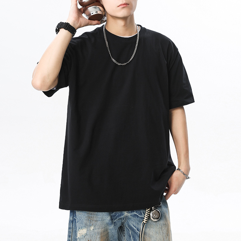 100% pure cotton heavy-duty short-sleeved men's T-shirt for summer 2025 new style loose solid color round-neck half-sleeved men's base layer Specification image