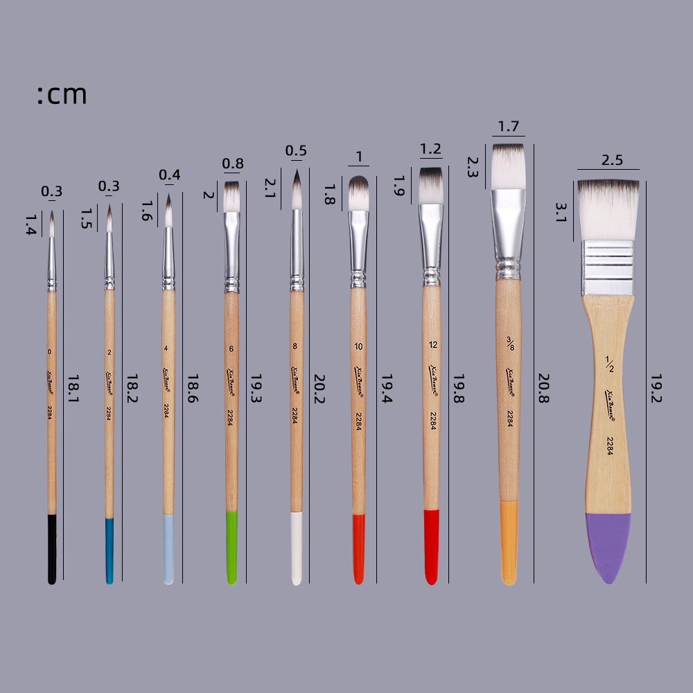 Xinbowen Cross-border Nylon Bristle 9-piece Brush Set Mixed with art supplies, beginner's painting, wall painting paint, board brush and brush details Picture