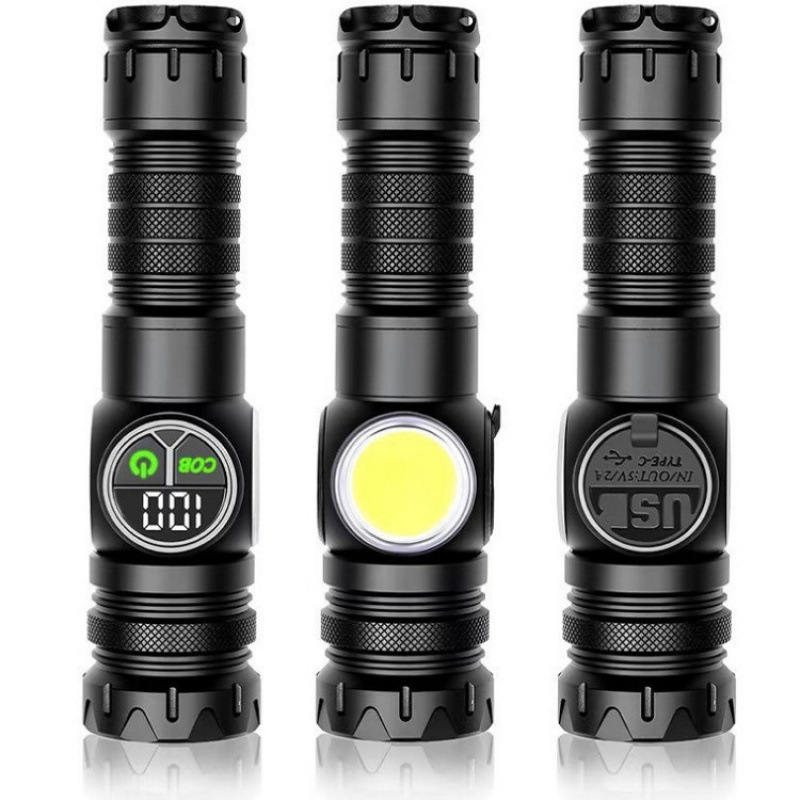 Cross-Border White Laser High-Intensity Flashlight Type-C Charging Screen Display Strong Magnetic Cob Side Light Dual-Switch Led Flashlight