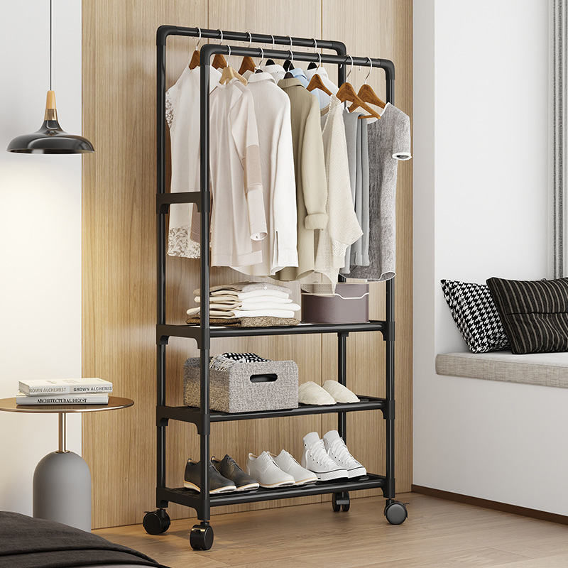 Simple coat rack, floor-standing indoor clothes hanger, bedroom clothes double-pole rack, household clothes drying rack, dormitory clothes drying rack details Picture