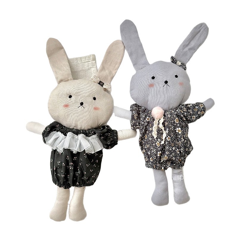 Korean version of ins fabric floral dress, rabbit doll, children's soothing doll, cute cotton and linen bedside decoration item Item Picture
