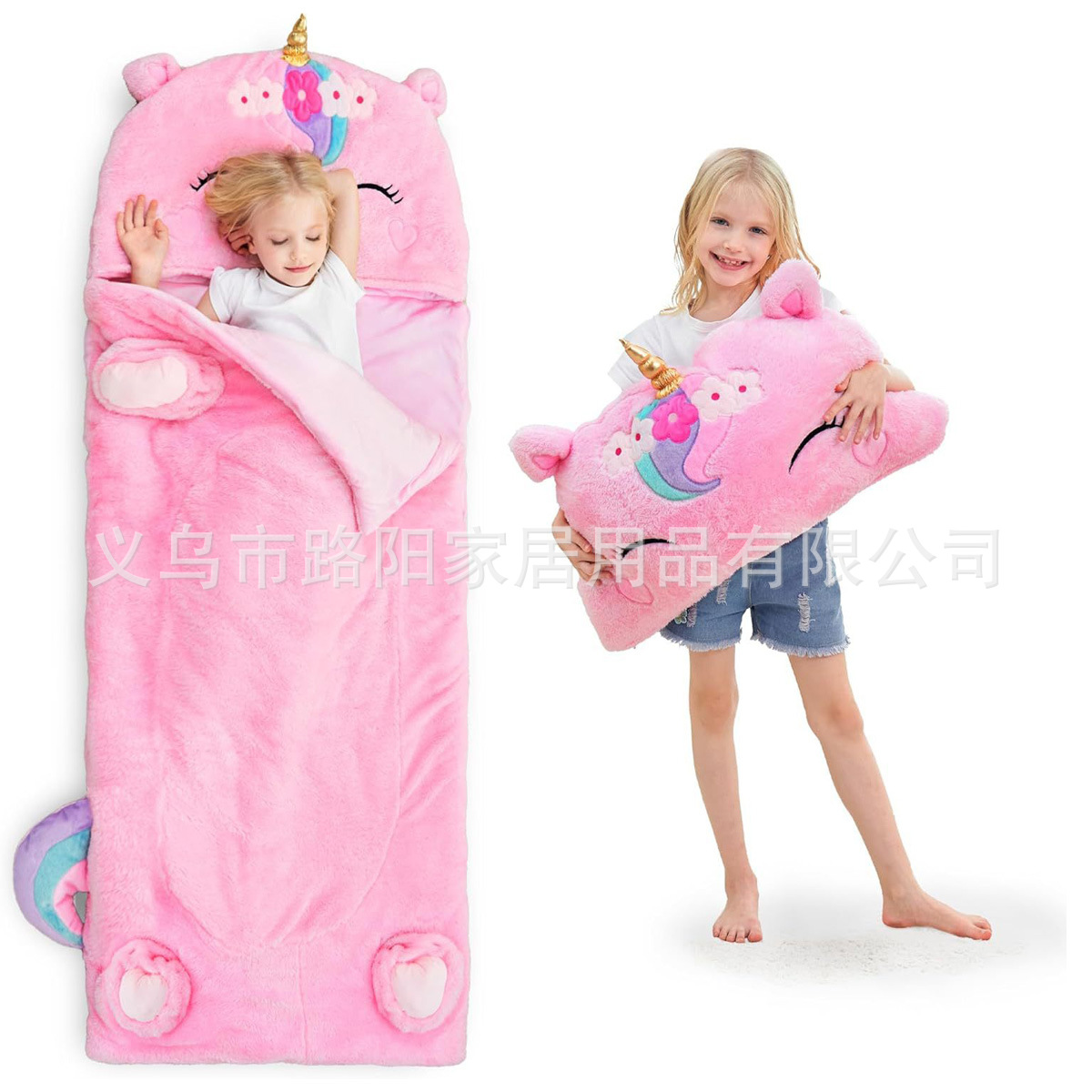 2024 New flannel thickened sleeping bag, cross-border children's sleeping bag, Unicorn anti-kick animal sleeping bag Specification image