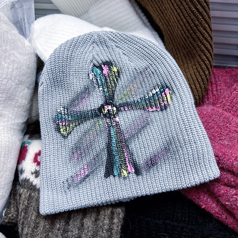 Korean agent purchase Dongdaemun autumn and winter new American retro cross knitted hat women's face-enhancing small woolen hat Specification image
