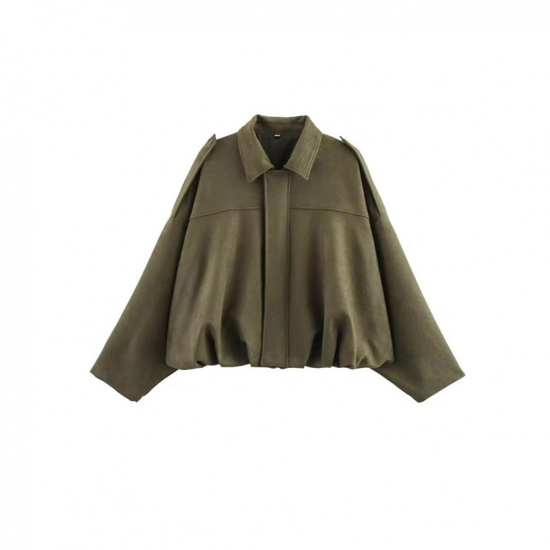 European and American cross-border women's clothing 2025 early spring new fashion fleece texture effect pilot jacket jacket top details Picture