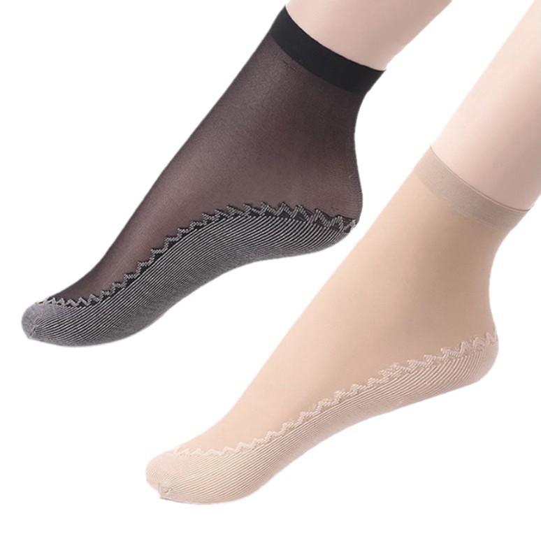 Cotton-soled velvet women's short silk socks, mid-calf socks, pure cotton sweat-absorbing, anti-slip soles, anti-hook silk, spring and autumn, skin tone massage socks Item Picture