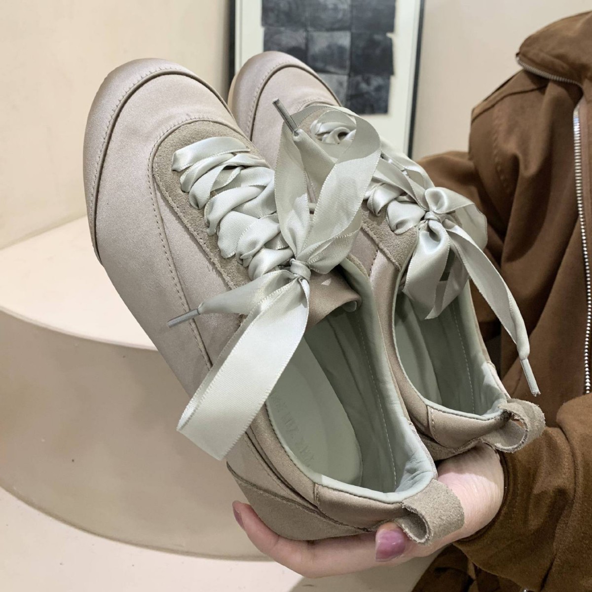 Ballet Satin German Training Shoes for Women 2026 Spring and Autumn New Style, niche design flat fashion casual shoes, pink shoes Specification image