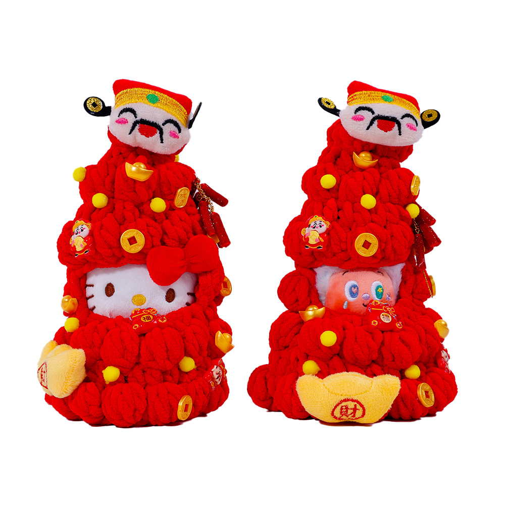 New style God of Wealth handcrafted Christmas tree doll costume, Kitty cat Star figure doll costume, New Year set with replacement Item Picture