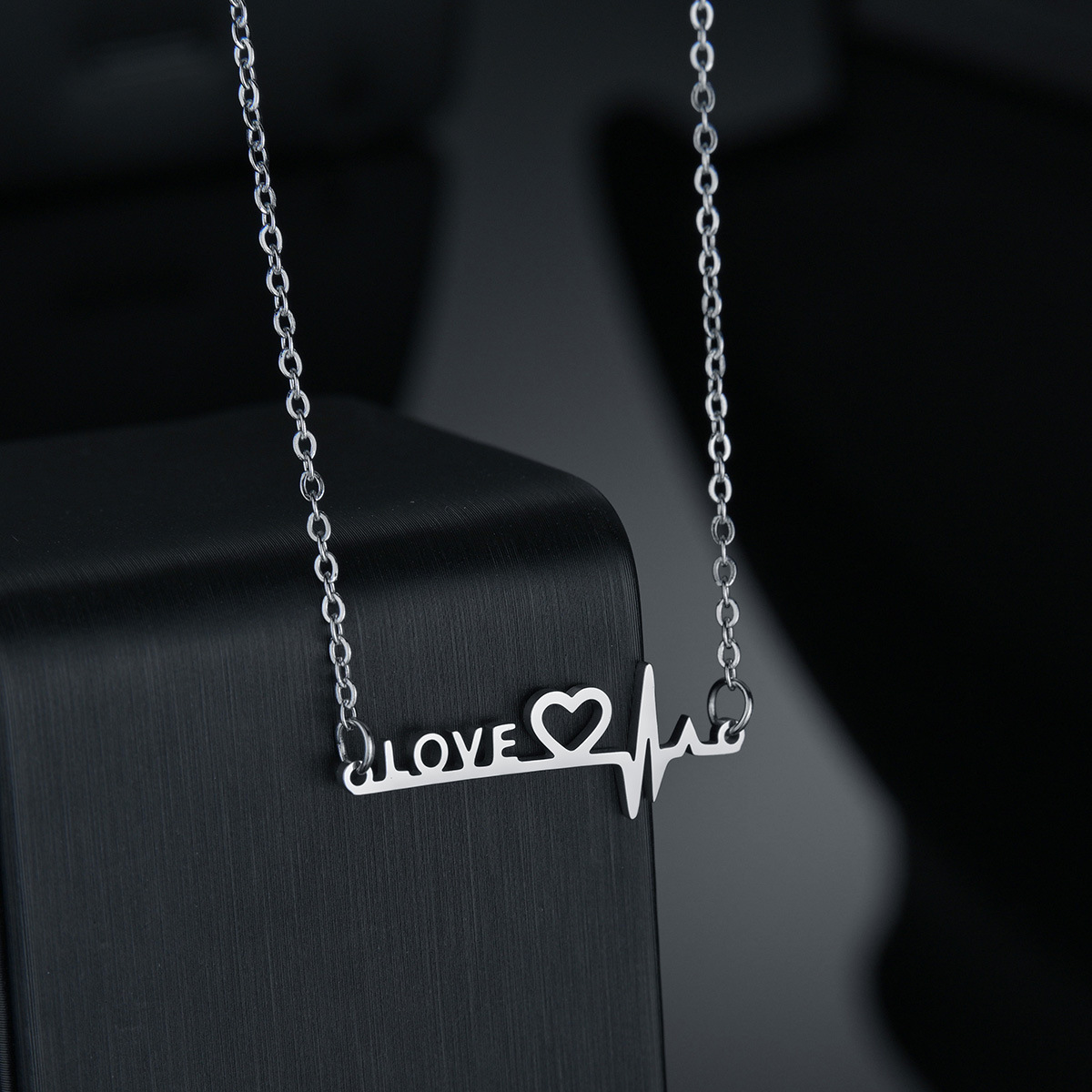 Cross-border bestseller InS-style LOVE heart-shaped heartbeat women's titanium steel necklace electrocardiogram pendant Specification image