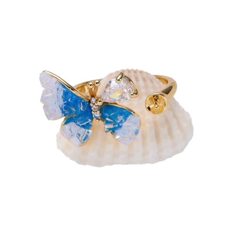 Pearl ring, earneedle pendant, micro-inlaid three-piece set, empty stand, butterfly style, oil drip design, high-end DIY, light luxury and high-end Item Picture