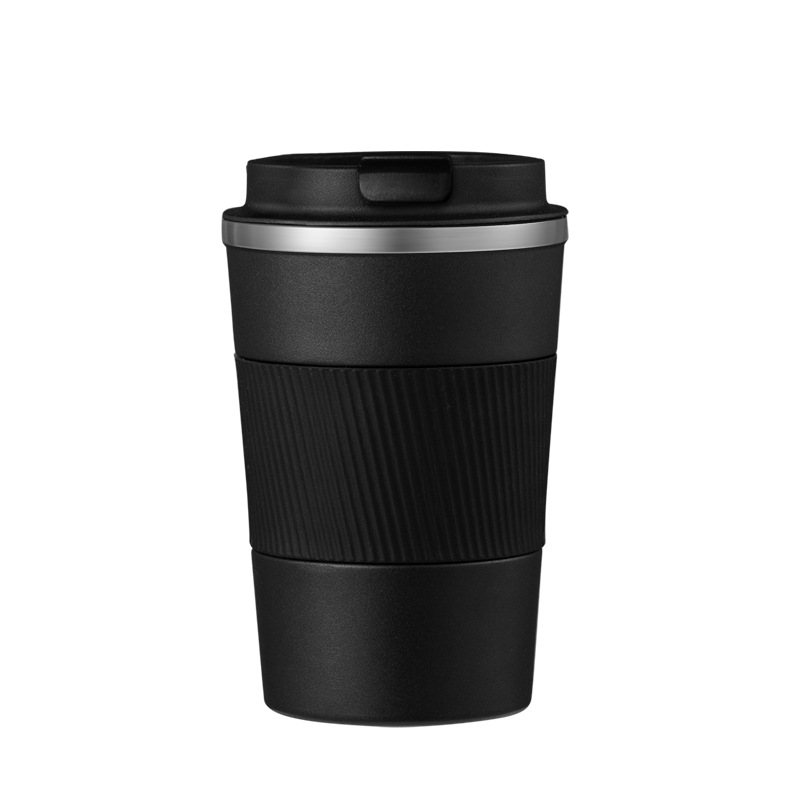 Cross-border American-style 304 stainless steel insulated cup, fashionable car coffee cup, silicone sleeve, flip lid coffee cup, log printed Item Picture