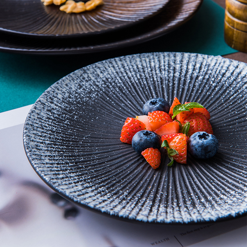 Japanese-style striped shallow plate, home steak plate, high appearance level pasta plate, hotel home, Western restaurant, light luxury ceramic tableware details Picture