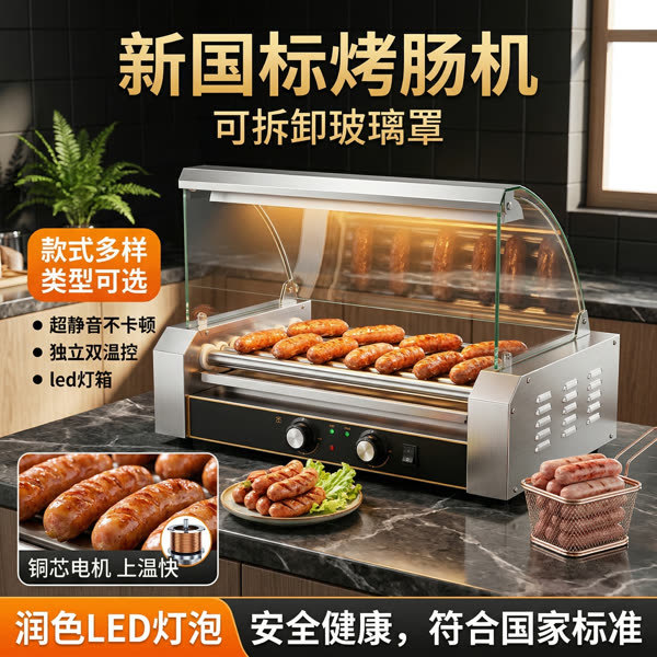 Wholesale of new national standard commercial sausage grilling machines, fully automatic dual-temperature and dual-control sausage machines, and hot dog machines for convenience store stalls