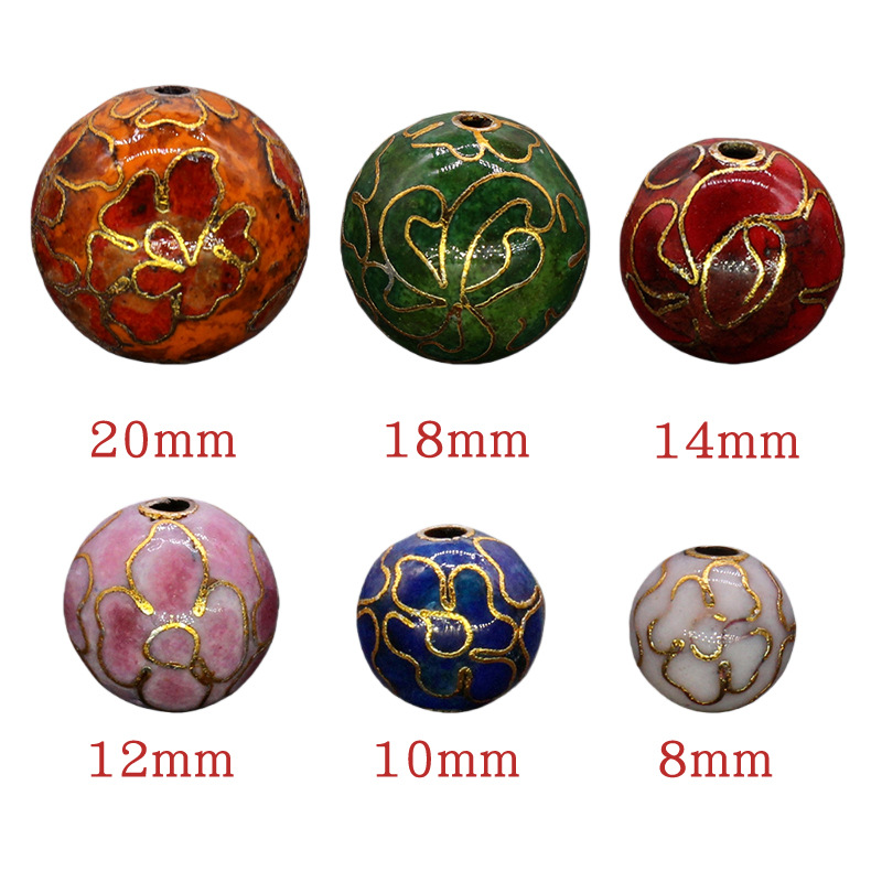 Traditional copper-based cloisonne enamel jewelry accessory beads, cloisonne multi-specification polished round beads Item Picture