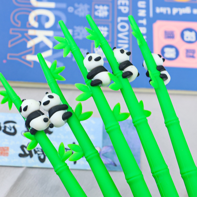 Creative cartoon panda bamboo needle gel pen, high appearance level, cute panda 0.38 black smooth signature pen details Picture