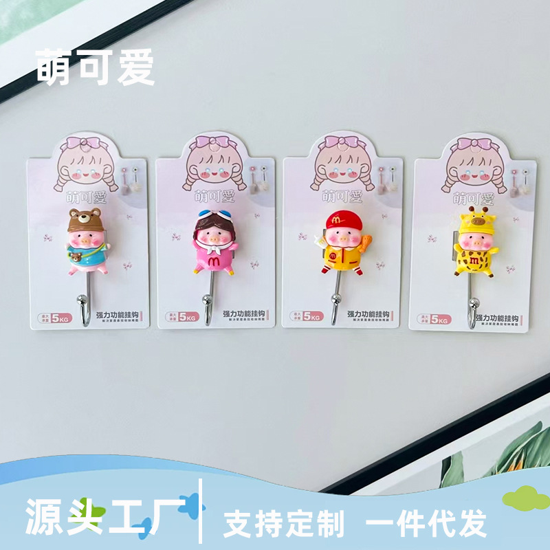 Cross-border best-selling resin cartoon cute strong adhesive key wall hanging, wall hanging hanger hook, seamless towel adhesive hook