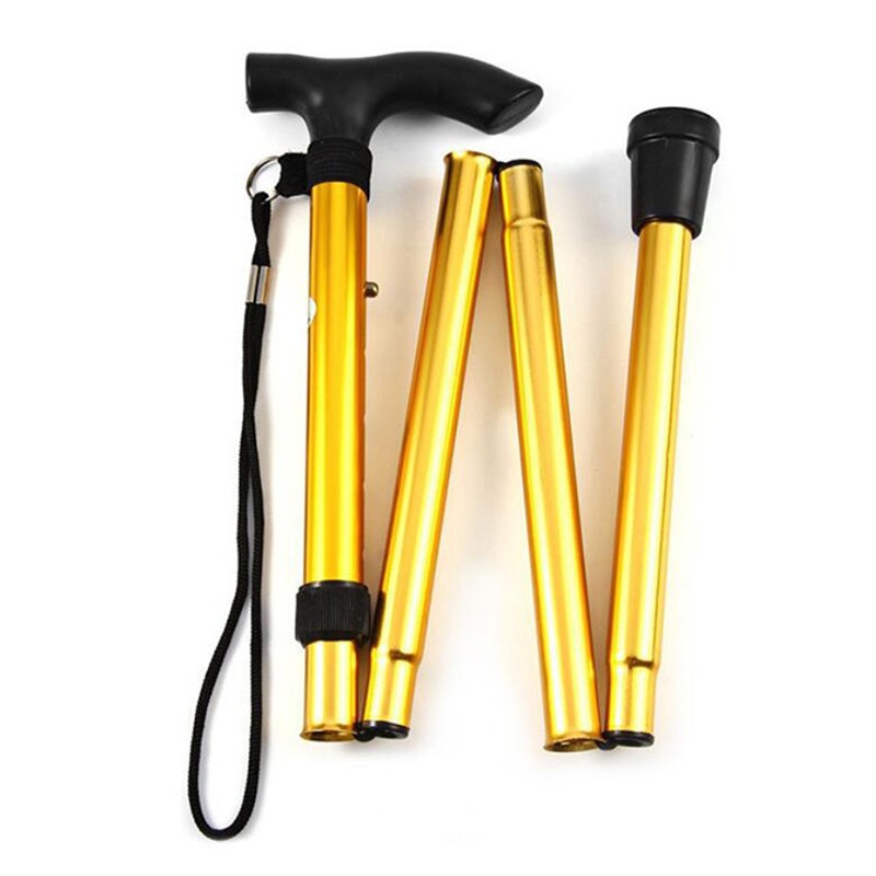 Five-section folding ultra-short hiking stick, hiking tourism T-handle walking stick, five-speed adjustable telescopic walking stick Item Picture