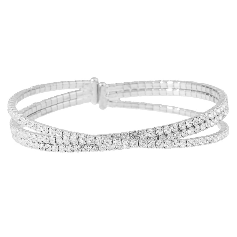 Aliexpress's best-selling new product, the cross-border three-layer crossed steel wire elastic open bracelet, is a light luxury and fashionable jewelry with full diamonds that shines brightly and is suitable for wholesale Item Picture