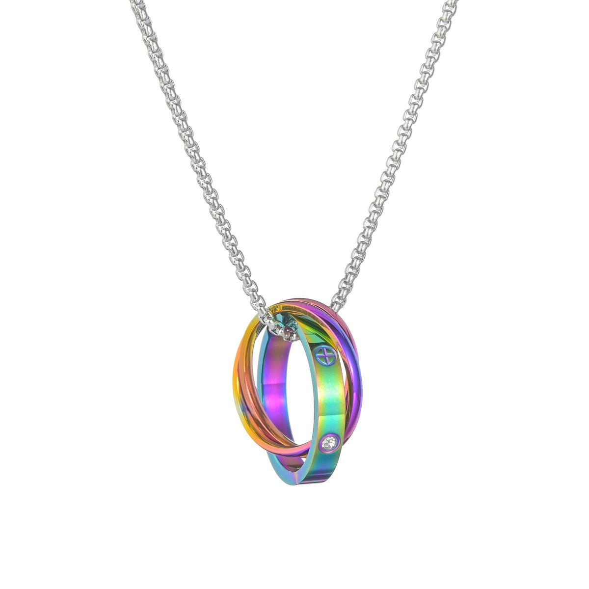 Wholesale of new three-piece sets of colorful titanium steel necklaces from the source factory of popular cross-border sources in Europe and America