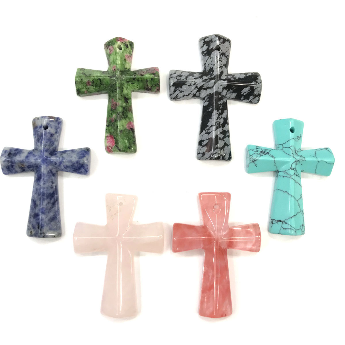 【 Small Wholesale 】 Natural Stone Semi-precious stone Pendant, cross-shaped semi-precious stone pendant -33x45mm