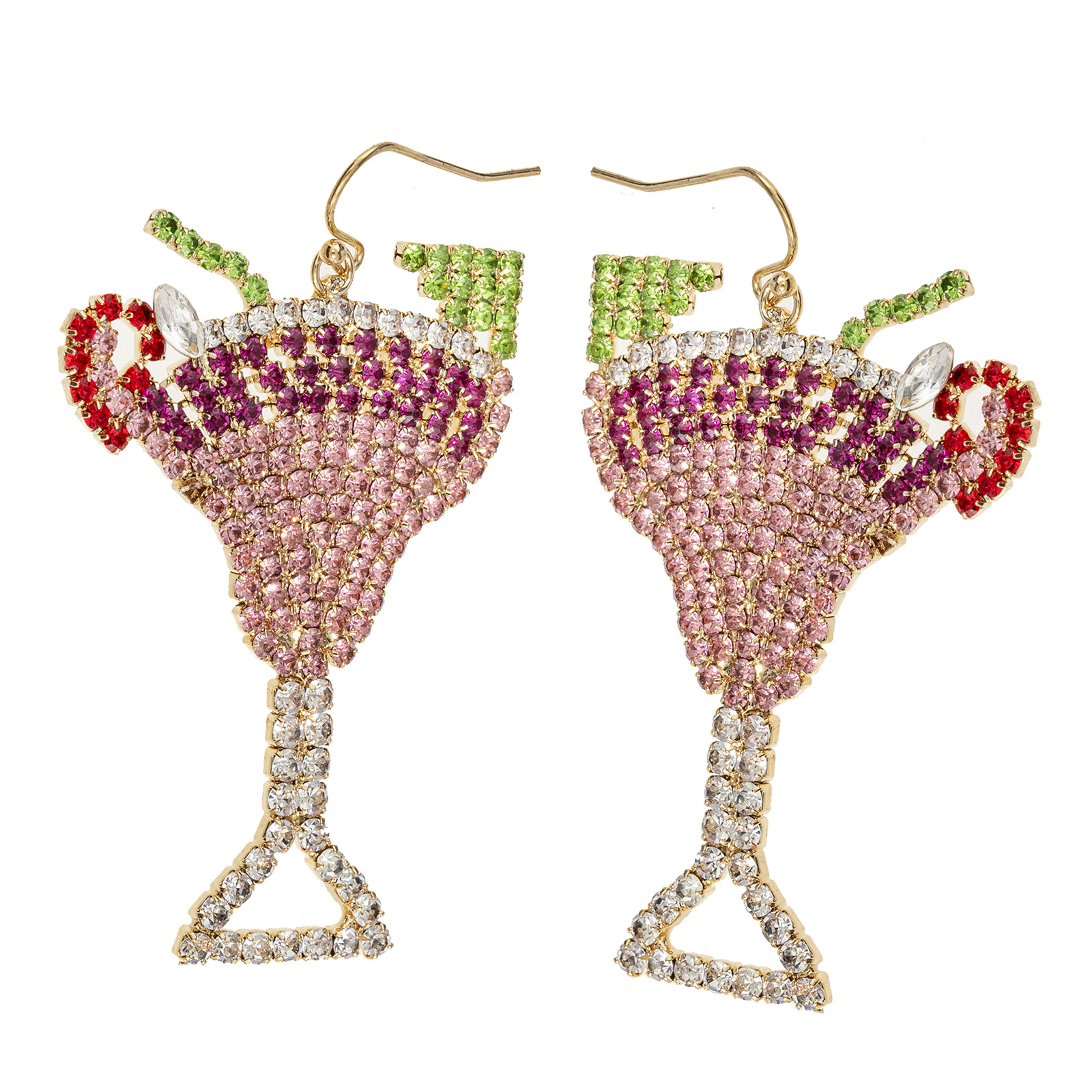 2025 New cross-border European and American colored wine glass rhinestone earrings, personalized and trendy, colorful full diamond earrings for the beach and seaside Item Picture