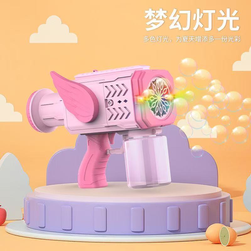 The 2025 new 32-hole rocket launcher bubble machine, fully automatic handheld Gatling wedding electric bubble gun, is placed on the ground Specification image
